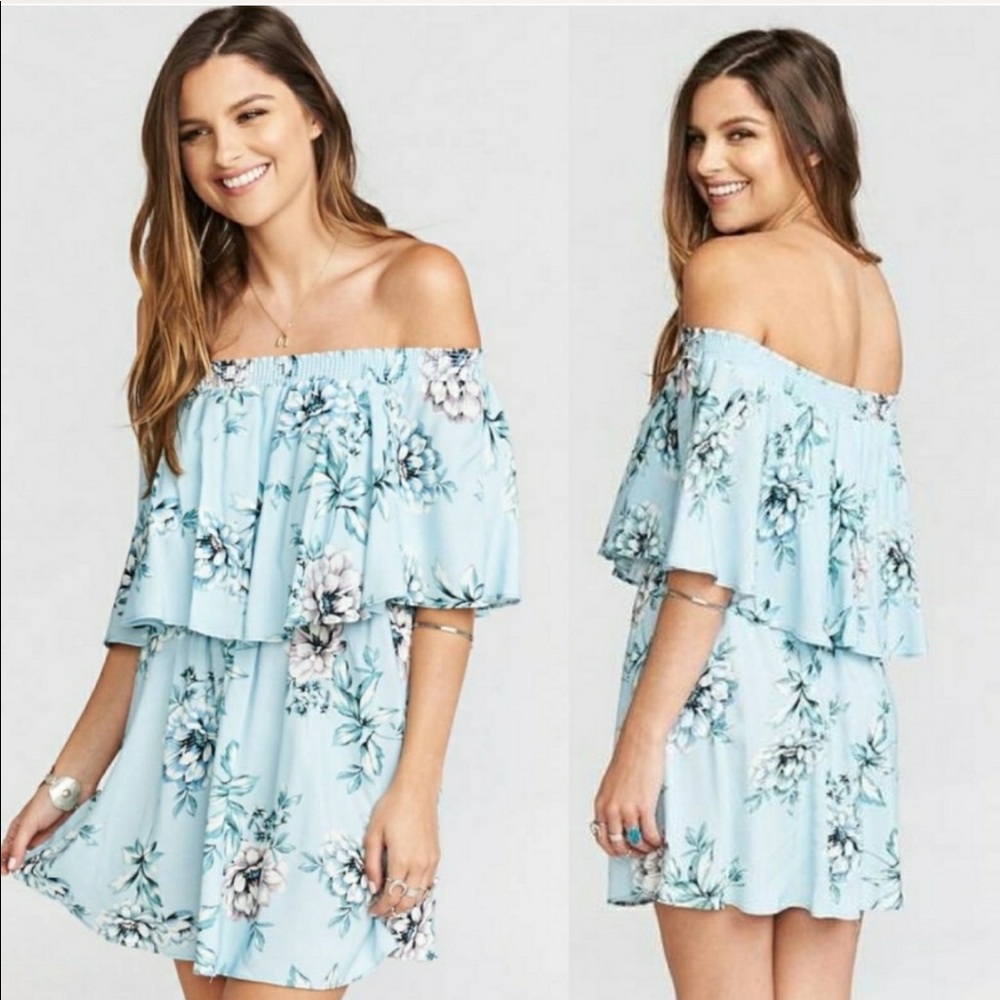 Show Me Your Mumu Blue off the shoulder dress